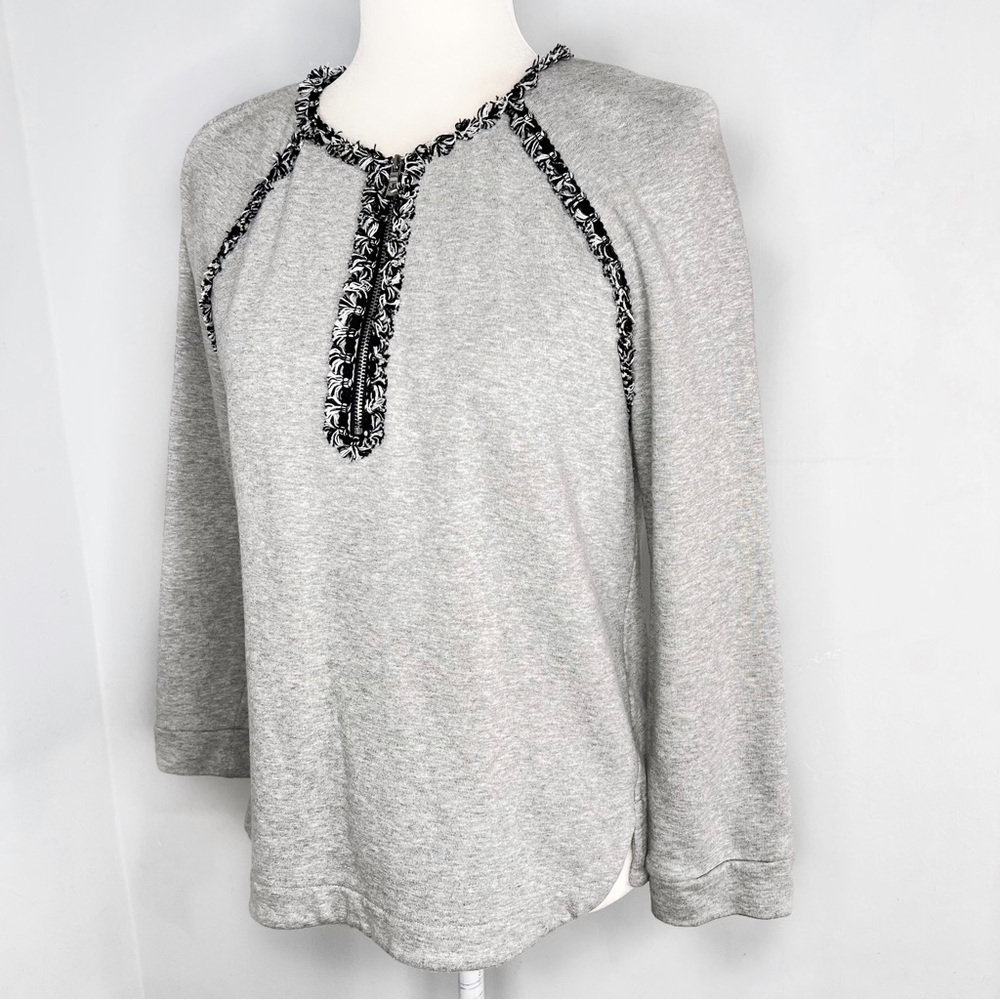 Tory Burch Gray Fringe Half Zip Sweater Top S